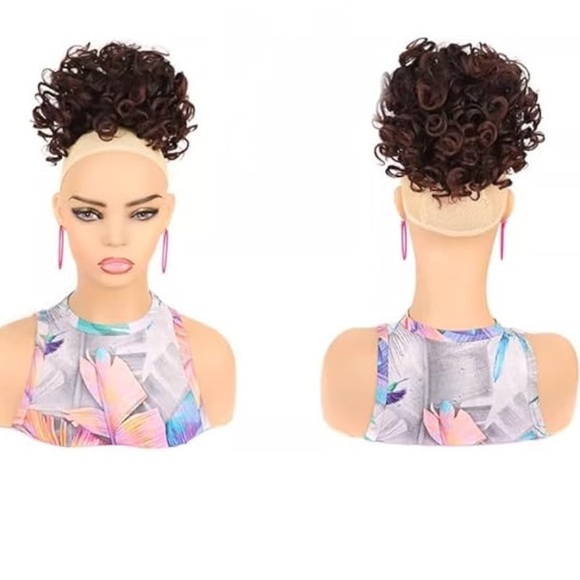 Women Spiral Curl Ponytail Extension Wig and Hair Bun Piece with Drawstring - Picture 2 of 4